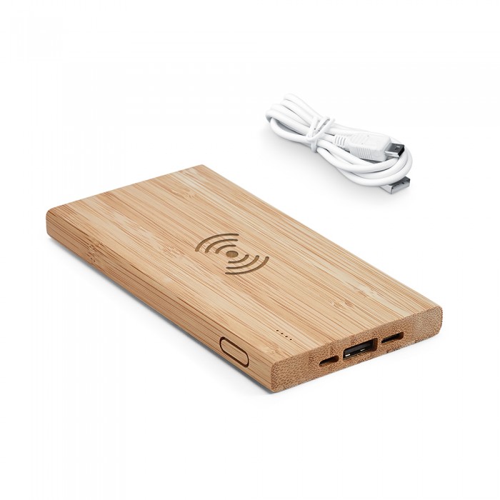 Bateria Power Bank  5.000 mAh em Bambu Personalizado